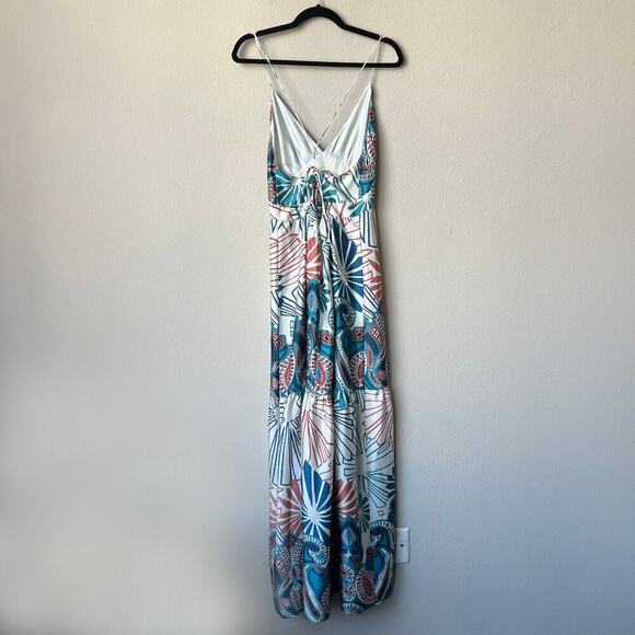 ba&sh Joyce Turquoise Boho Print Strappy Maxi Dress Size L - Picture 4 of 9